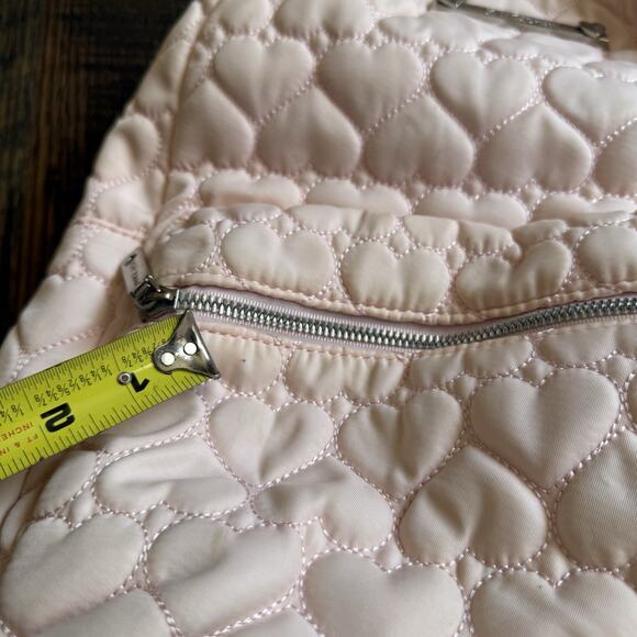 Betsey Johnson Heart Quilted Pink Backpack Floral Lining Medium Size Bag - Picture 7 of 9